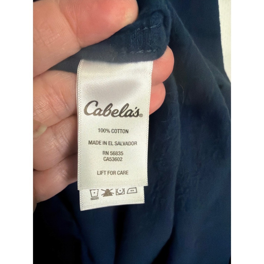 Cabelas Mens 2XL Navy Blue Cotton Long Sleeve Button Down Shirt - Picture 7 of 10